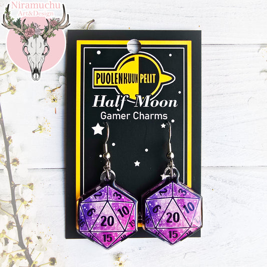 Gamer Charms: Galaxy Dice Violet Earrings