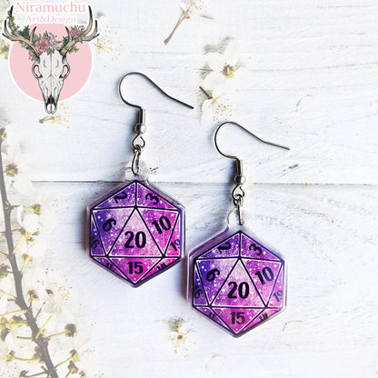 Gamer Charms: Galaxy Dice Violet Earrings