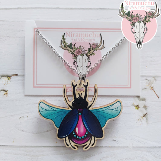 Jewel Beetle Necklace Pink