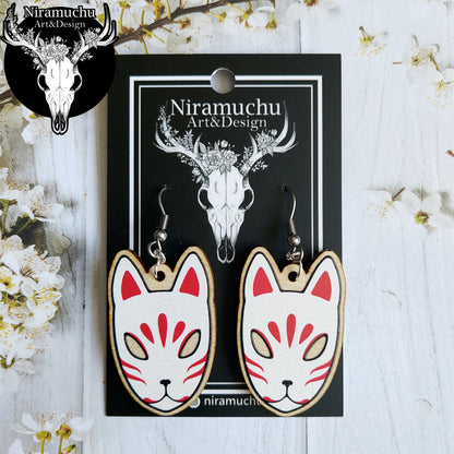 Kitsune Mask White Earrings