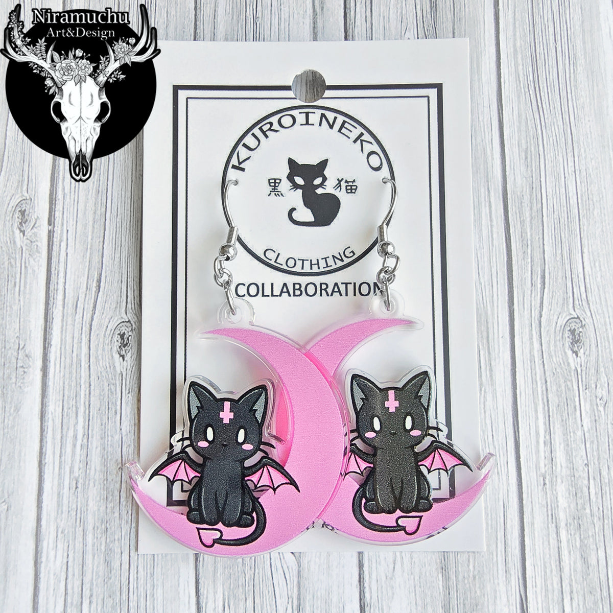 Kuroineko Demon Kitty Pink Earrings