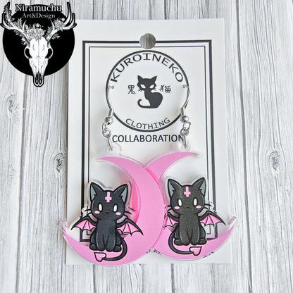 Kuroineko Demon Kitty Pink Earrings
