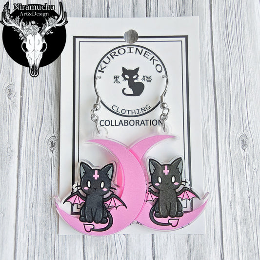 Kuroineko Demon Kitty Pink Earrings