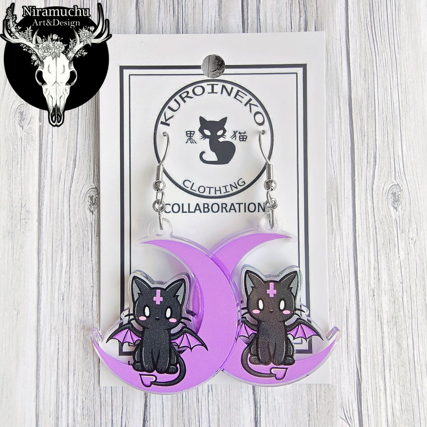 Kuroineko Demon Kitty Lilac Earrings