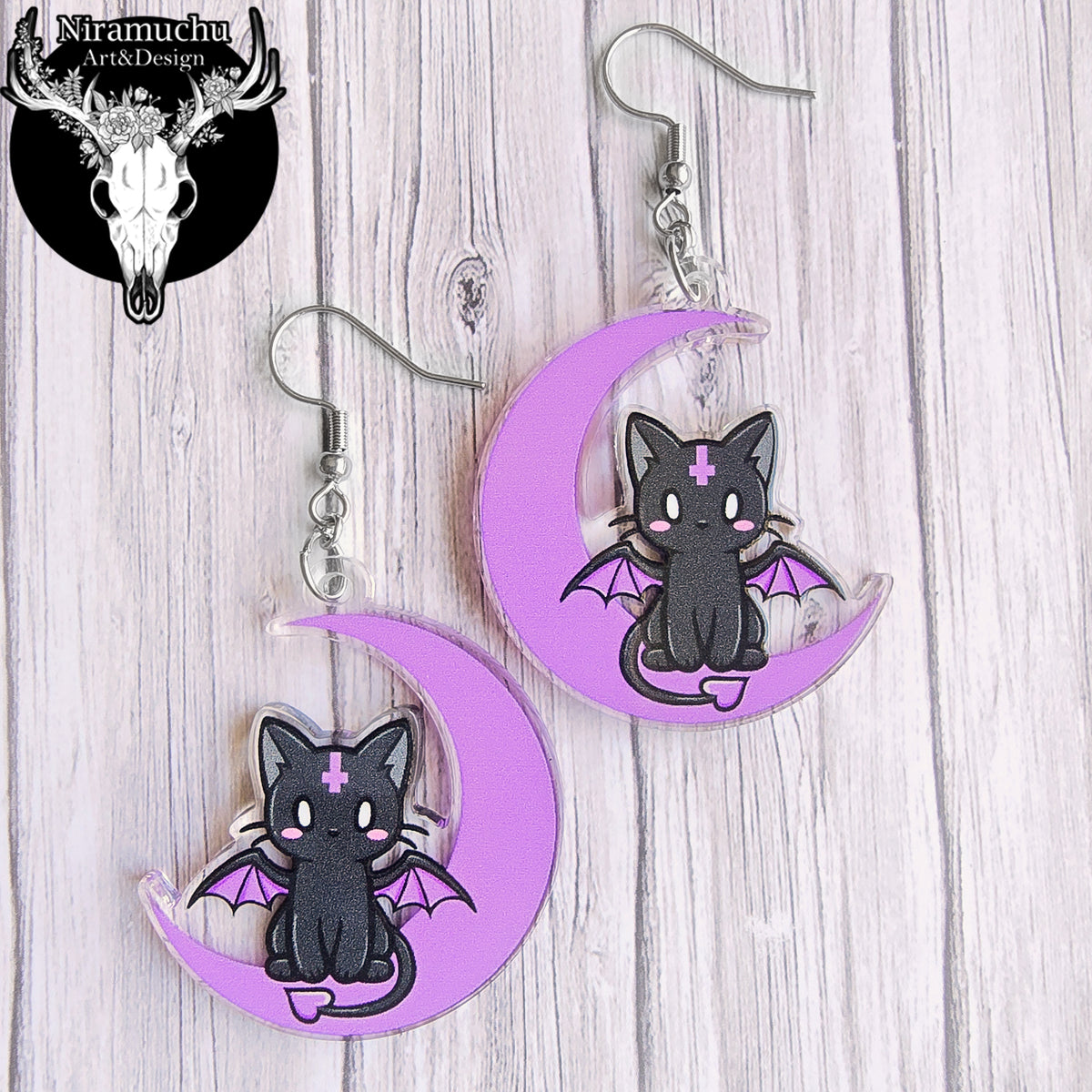 Kuroineko Demon Kitty Lilac Earrings