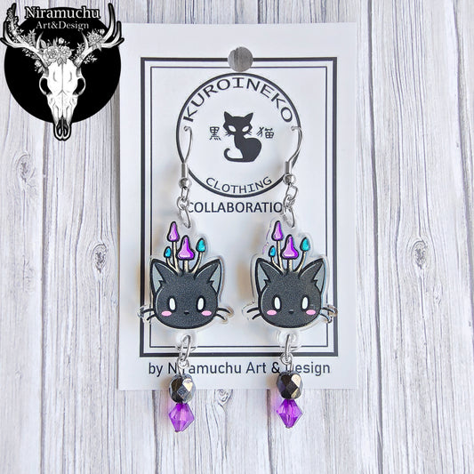 Kuroineko Mushroom Kitty Earrings