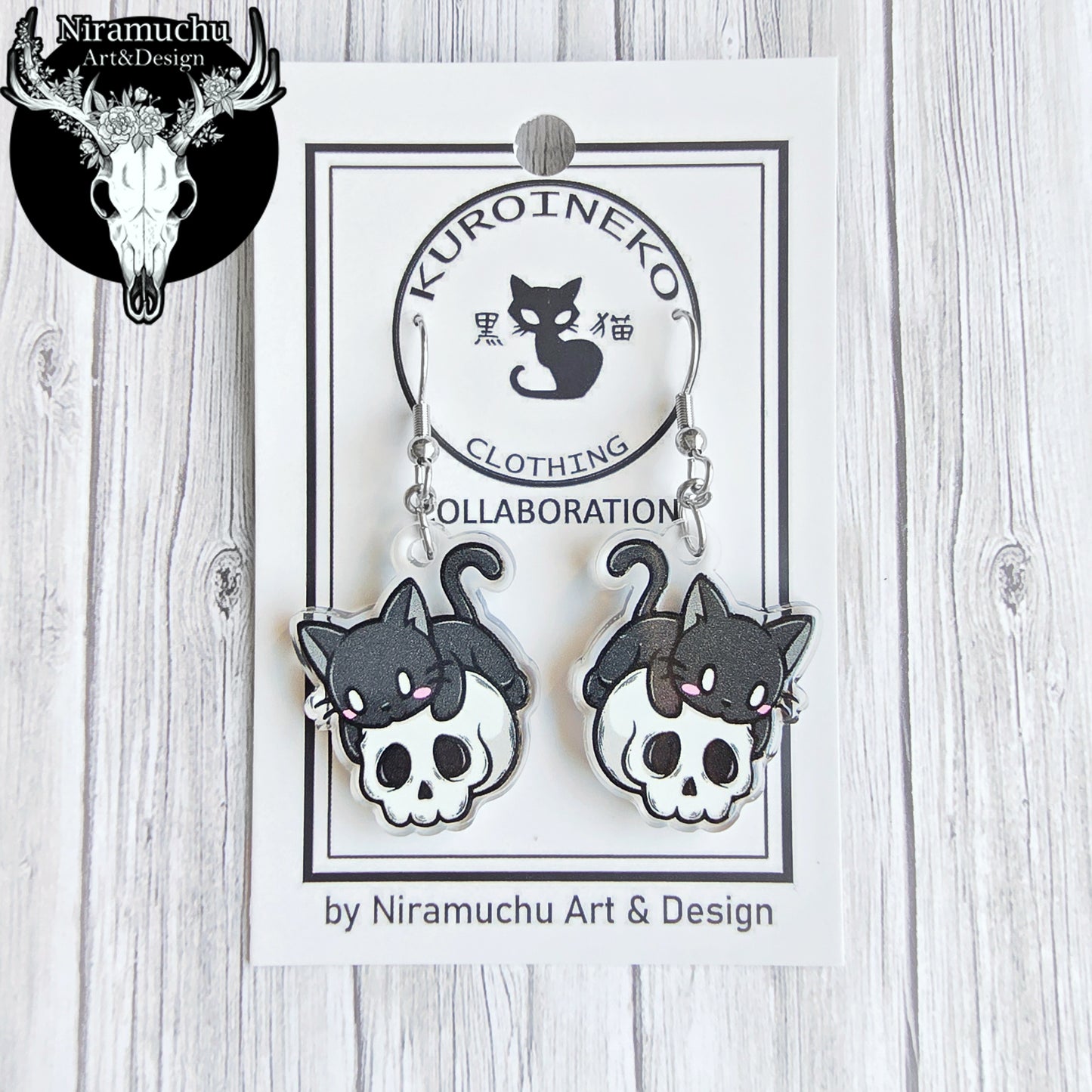 Kuroineko Skull Kitty Earrings