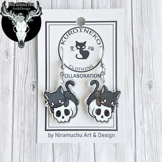 Kuroineko Skull Kitty Earrings