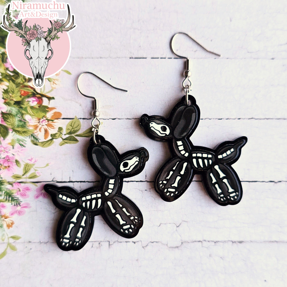 Lavliqe Skeleton Balloon Dog Earrings