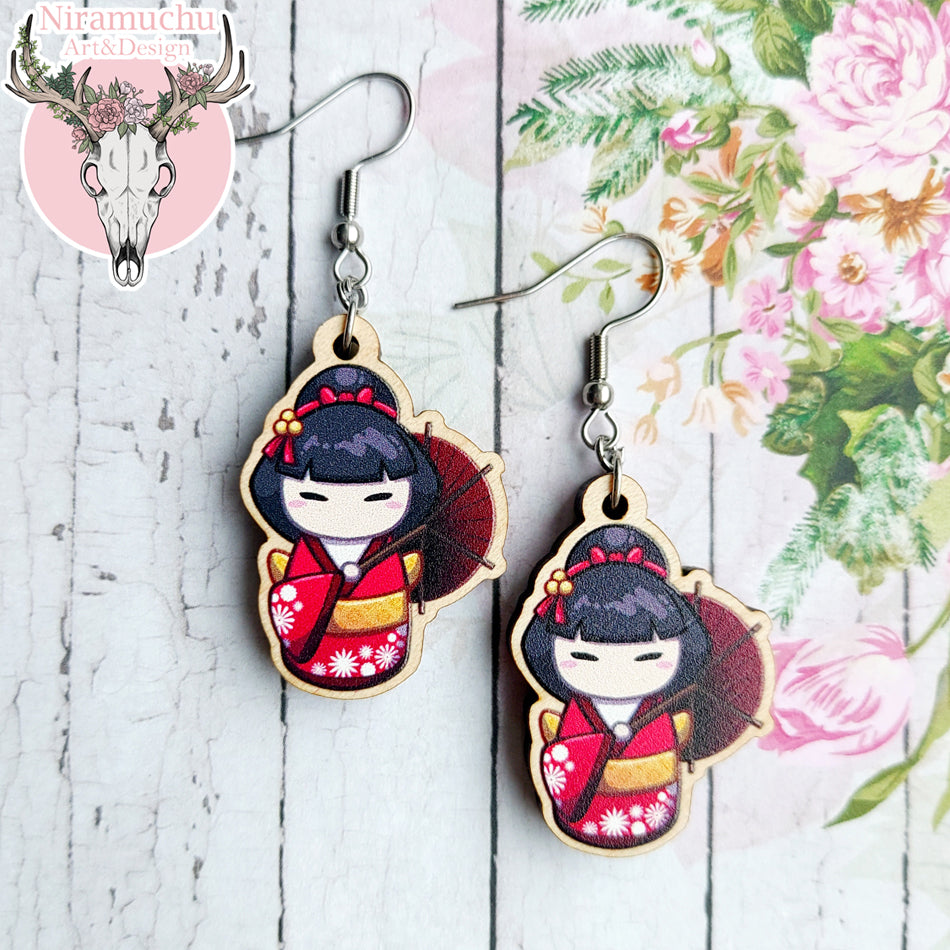 Kokeshi Red Earrings