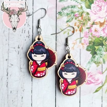 Kokeshi Red Earrings