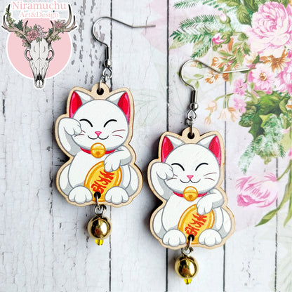 Maneki Neko White Earrings