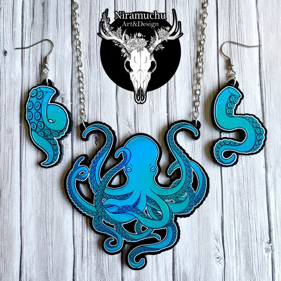 Octopus Aqua Tentacle Earrings