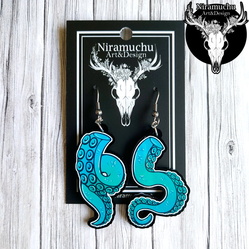 Octopus Aqua Tentacle Earrings