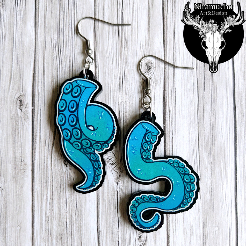 Octopus Aqua Tentacle Earrings