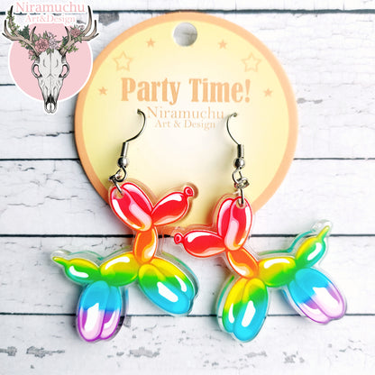 Party Time! Balloon Dog Rainbow Earrings