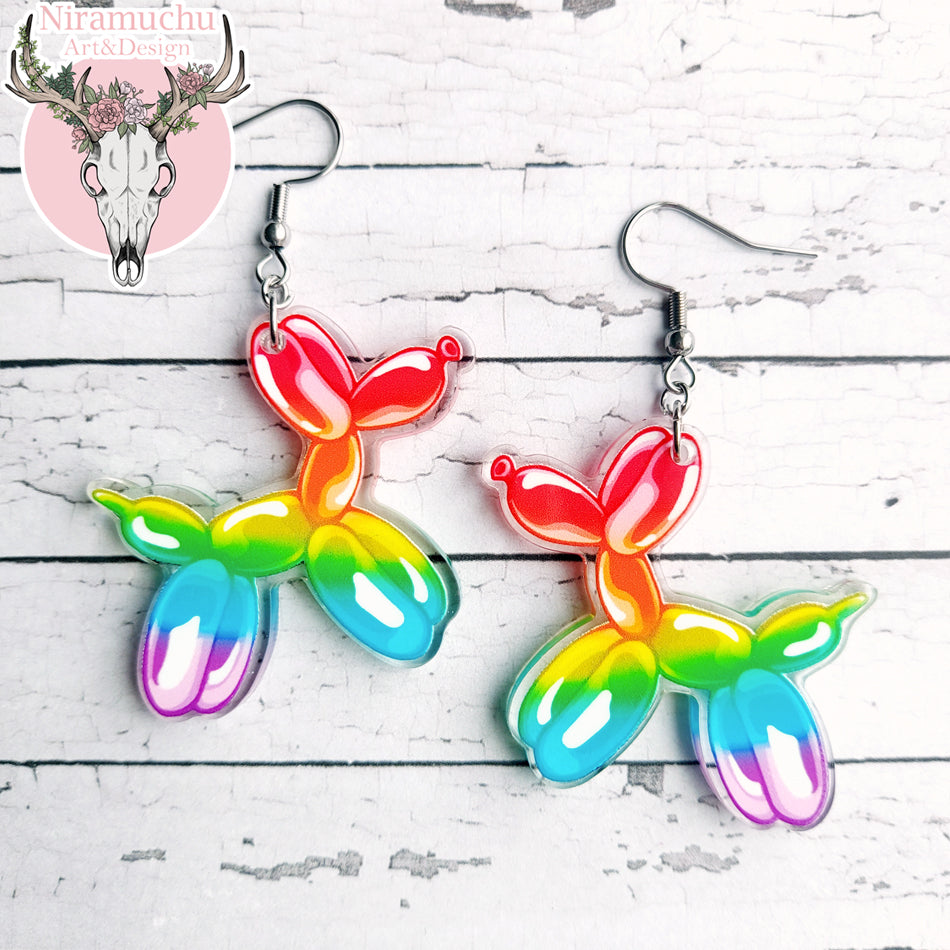 Party Time! Balloon Dog Rainbow Earrings