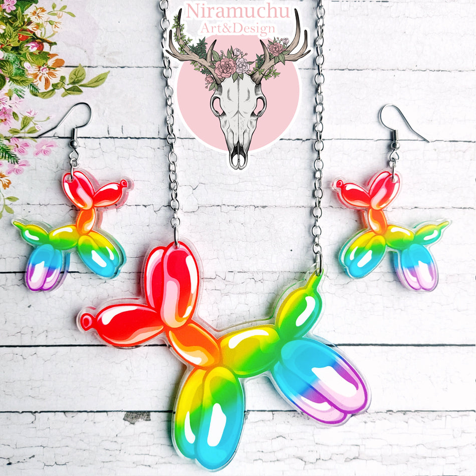 Party Time! Balloon Dog Rainbow Earrings