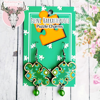 Puzzle Charms: Mandala Puzzle Green Earrings