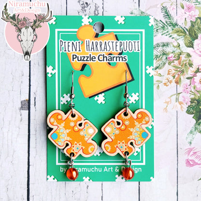 Puzzle Charms: Mandala Puzzle Orange Earrings