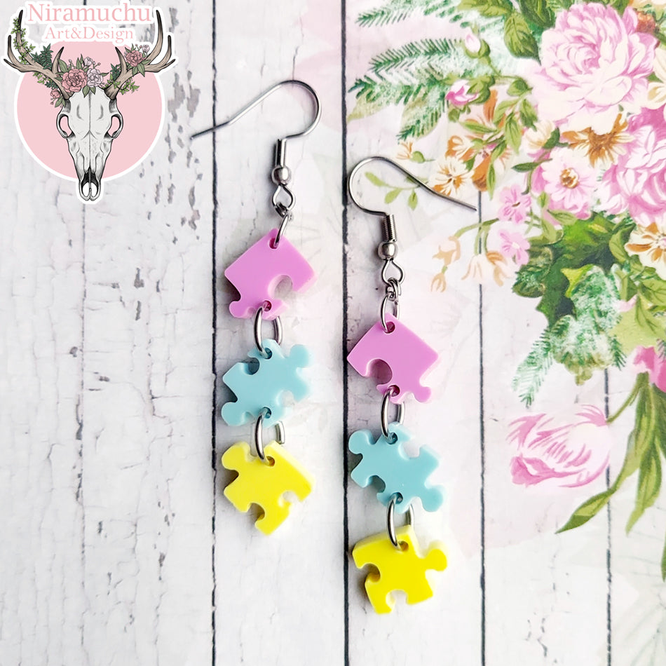 Puzzle Charms: Pastel Puzzle Earrings