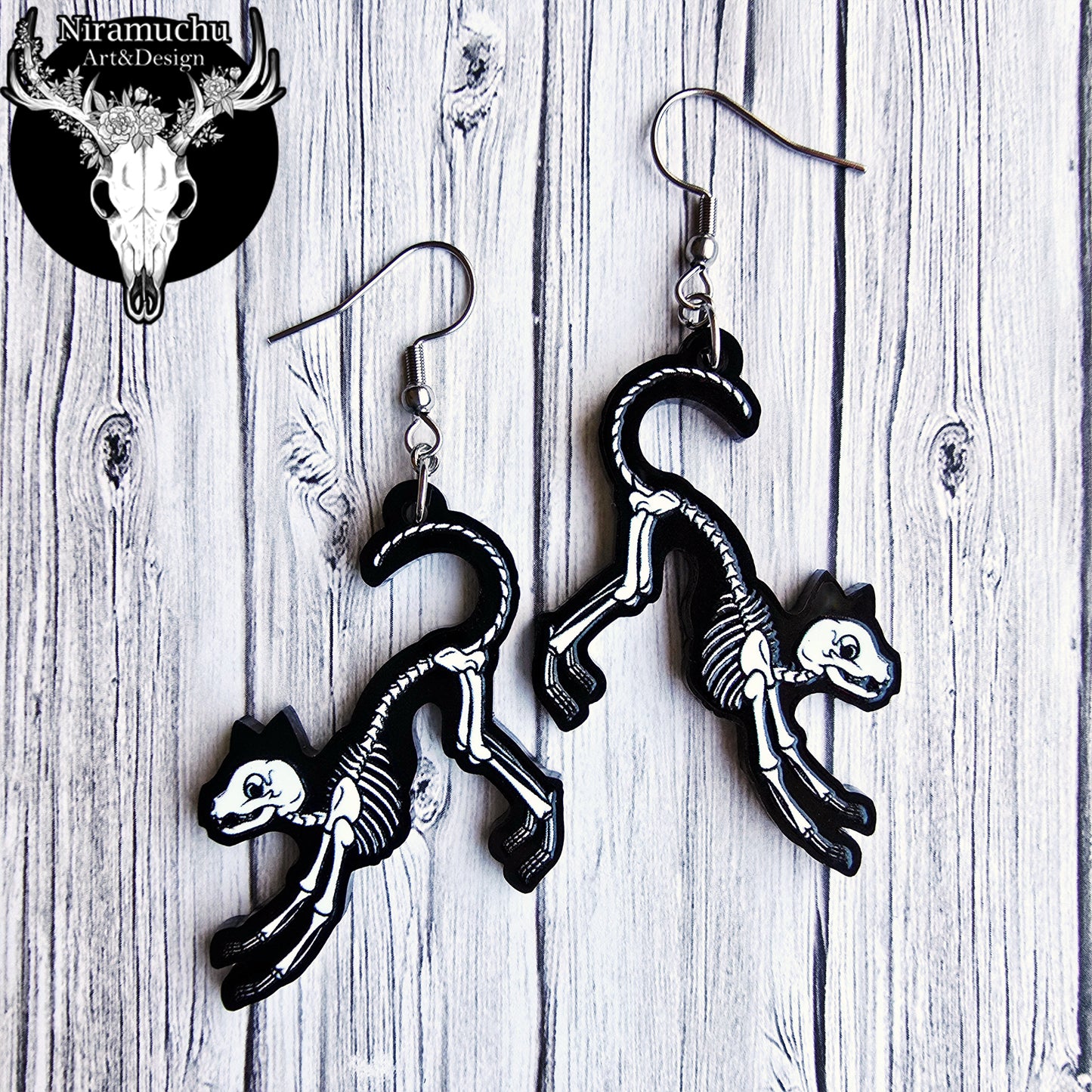 Skeleton of the Cat Earrings