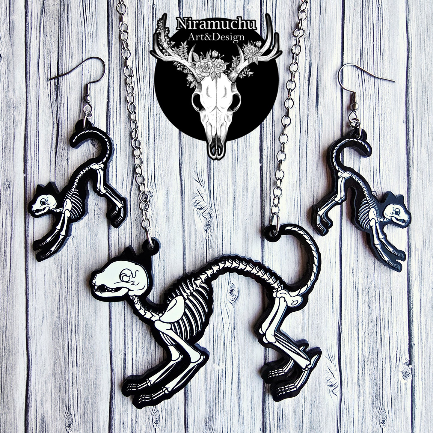 Skeleton of the Cat Earrings