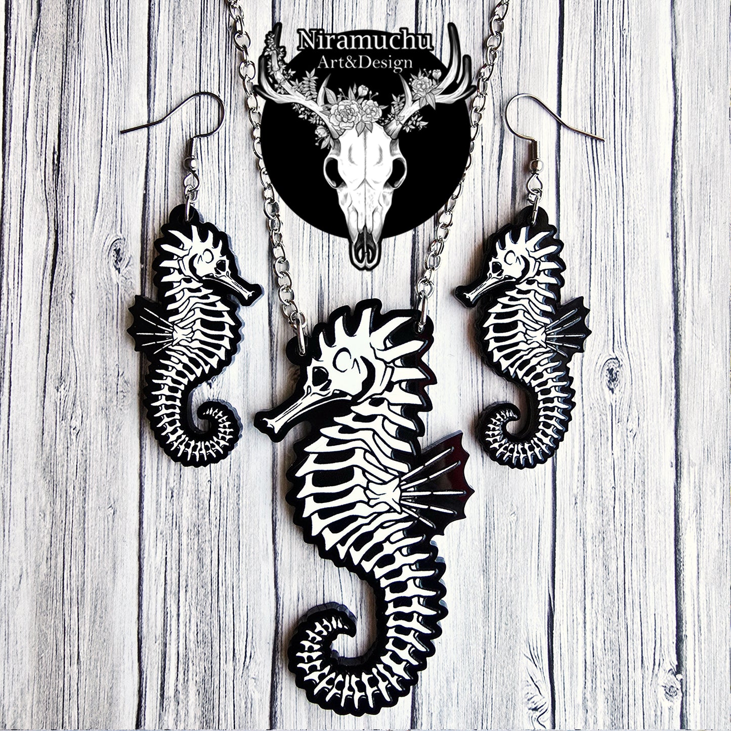 Skeleton of the Seahorse Earrings