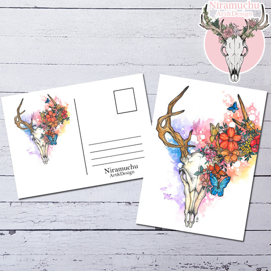 Skull & Butterflies Deer Postcard