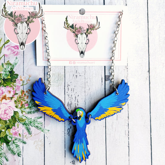 Tropical Birds Parrot Blue Necklace