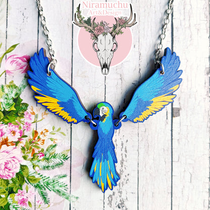 Tropical Birds Parrot Blue Necklace