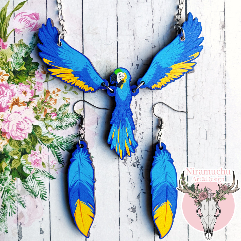 Tropical Birds Parrot Blue Earrings