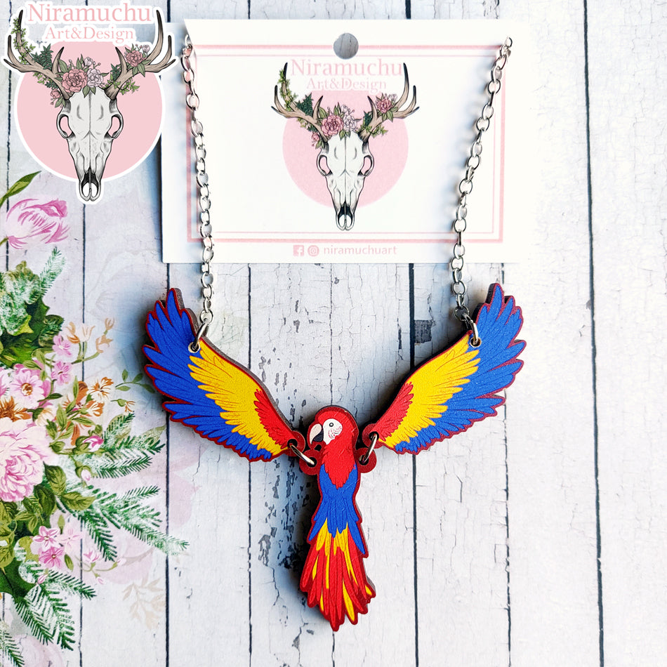 Tropical Birds Parrot Red Necklace