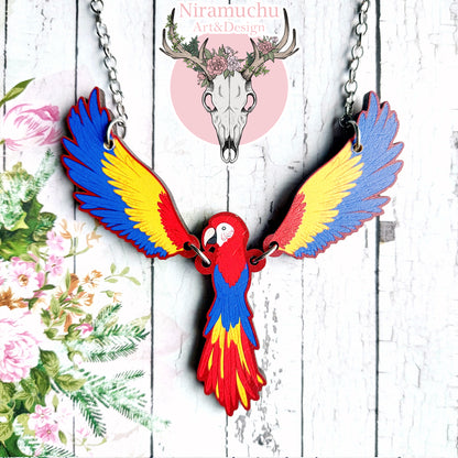 Tropical Birds Parrot Red Necklace