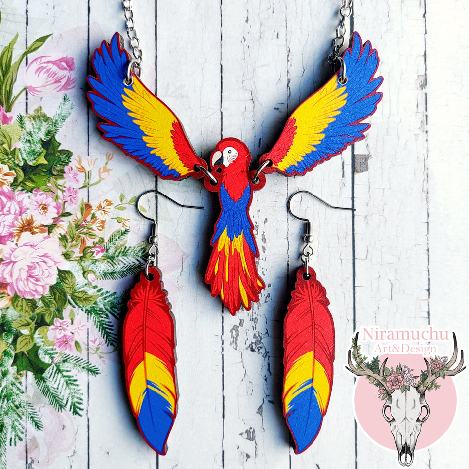 Tropical Birds Parrot Red Earrings